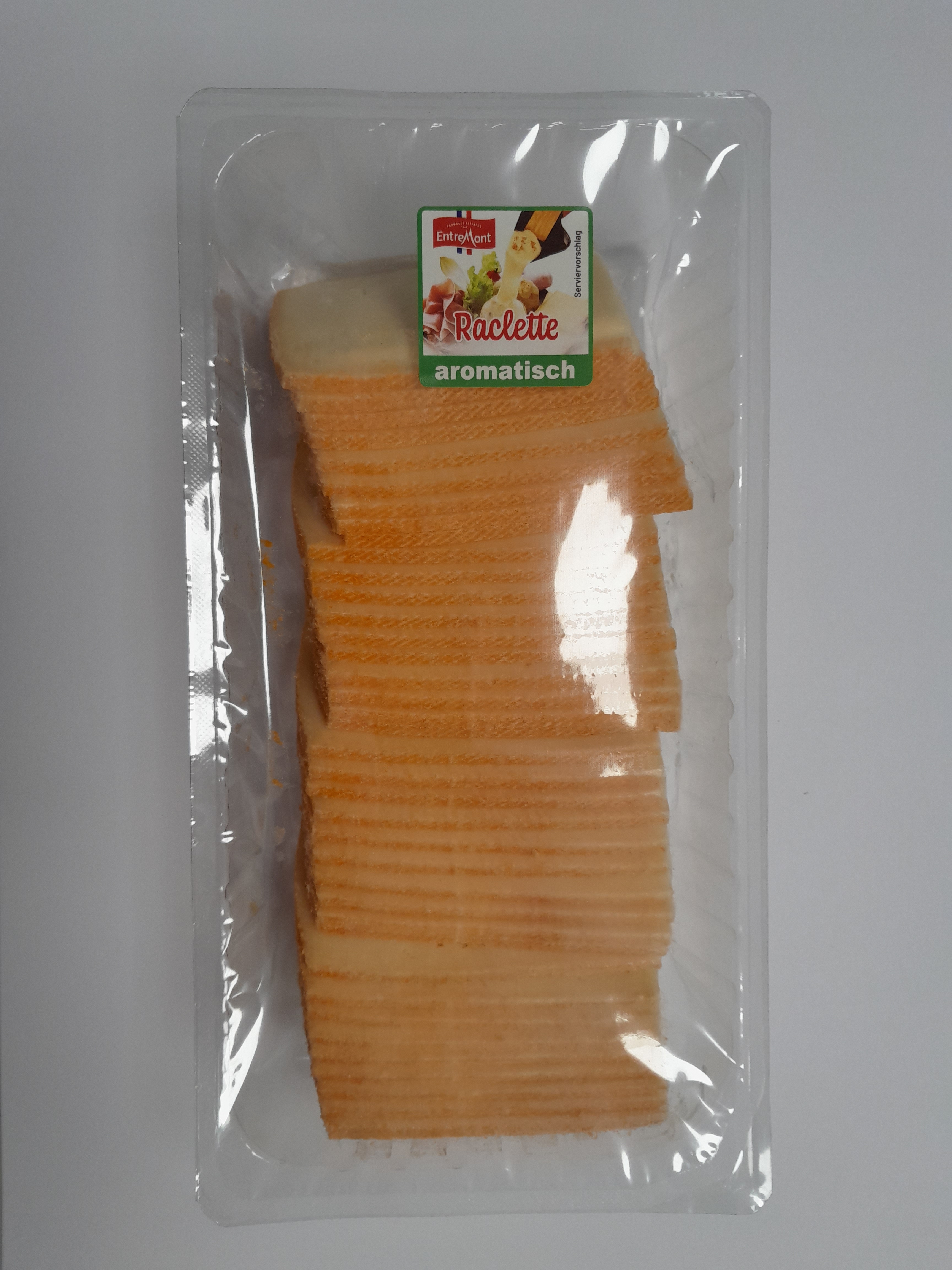 verweist auf: Raclette Entremont Verpackungsgröße 1 Kilogramm in Scheiben (Quelle: Quelle: Verbraucherinformation der Firma Sales & Service Aktuell GmbH) Raclette Entremont Verpackungsgröße 1 Kilogramm in Scheiben