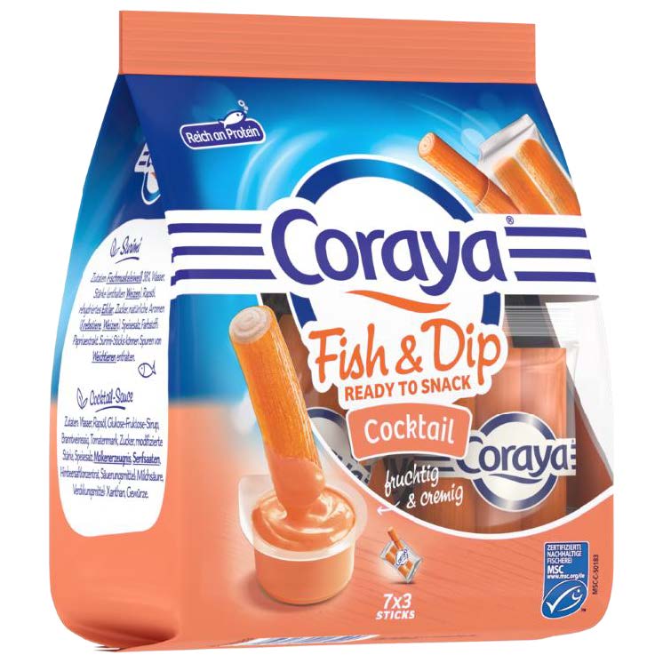 Coraya Fish & Dip Cocktail – Surimi, Fischzubereitung aus Fischmuskeleiweiß + Cocktail-Sauce